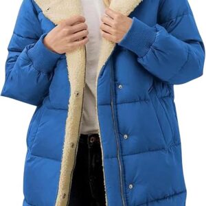 Women 2024 Winter Sherpa Lined Long Hooded Jackets Long Sleeve Button Down Shearling Fluffy Coats Trendy Outerwear
