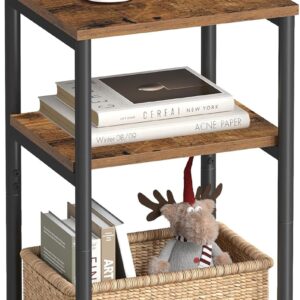 VASAGLE Side Table, Small End Table, Tall Nightstand for Living Room, Bedroom, Office, Bathroom, Rustic Brown and Classic Black ULET273B01